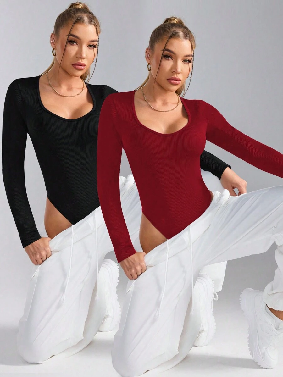 Velisys Velisys Simple Solid Color Round Neck Long Sleeve Jumpsuit For Fitness - Multicolor - View 1
