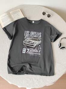 SHEIN Teen Girls Car & Letter Graphic Tee