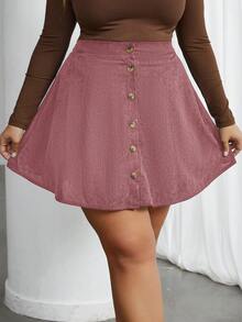 SHEIN Privé Váy chữ A nhung kẻ trơn màu thường ngày cỡ lớn cho nữ, mùa thu, mùa đông - Hồng - Xem 3