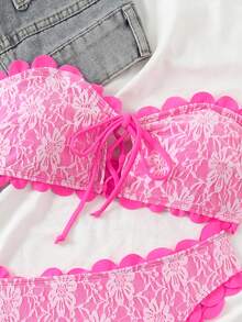 Bộ đồ bơi bikini màu hồng gợi cảm cho nữ mùa hè 2 món - Hồng - Xem 3