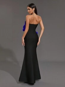 Glamrae Elegantes schwarzes trägerlose Kleid mit hoher Taille, figurbetonter Meerjungfrauenform und Blumen Dekor, elastisches Bandagendesign, für Dates, Single-Partys, Hochzeiten, festliche Abendveranstaltungen - Verschiedenfarbig - Übersicht 3