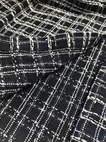 SHEIN Clasi 女式休闲优雅长款粗花呢大衣，有领子和口袋，加大码，冬季 - 黑色 - 查看 7