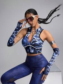 Innovista 女士无袖休闲户外 T 恤和背心，简约设计，正面拉链 - 藍色 - 查看 9