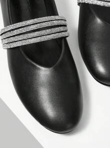 MOTF PREMIUM WOMEN'S CASUAL & COMFORTABLE BUCKLE DESIGN RHINESTONE MARY JANE SQUARE TOE FLAT SHOES, VERSATILE COMMUTING - Black - View 6