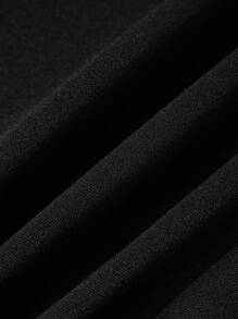 SHEIN Tween Girls' Casual Sporty Knit Crew Neck Sweatshirt Set - Black - View 7