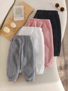 4pcs Set Baby Girls' Solid Color Warm Pants, Suitable For In Autumn/Winter - Multicolor - View 2