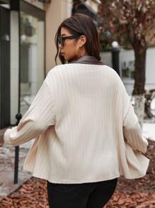 SHEIN Frenchy Plus Size Casual Barnfit PU Patchwork Turndown Collar Zipper Jacket