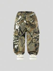 Quần Jeans Jeans Cargo Denim Cổ Điển In Họa Tiết Cá Tính Cho Bé Trai Thời Trang Đường Phố Thường Ngày - Màu Khaki - Xem 1