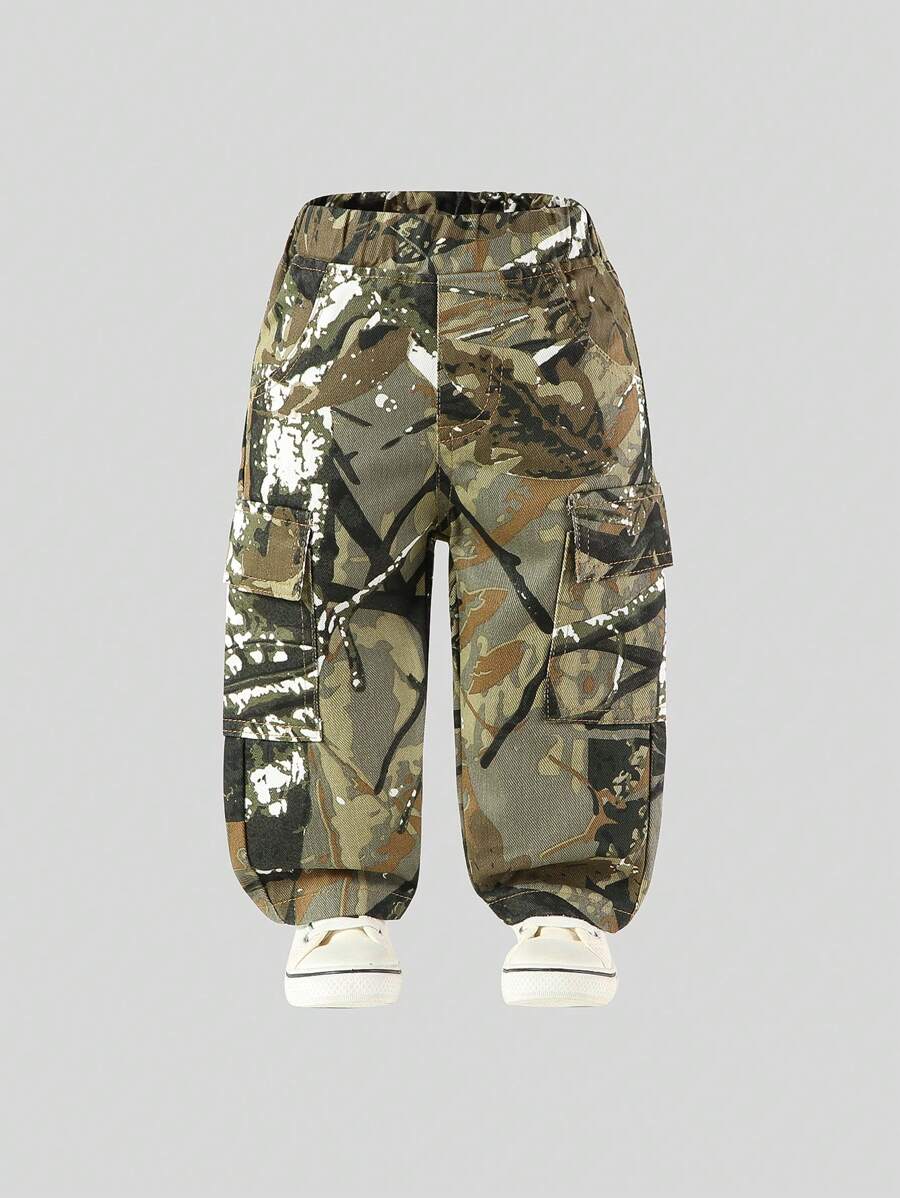Quần Jeans Jeans Cargo Denim Cổ Điển In Họa Tiết Cá Tính Cho Bé Trai Thời Trang Đường Phố Thường Ngày - Màu Khaki - Xem 1