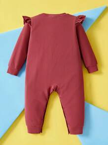 LOONEY TUNES X SHEIN 女婴卡通 Lola 兔子滑雪印花连体衣 红色 可爱舒适