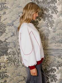 Aralina 圆领毛毯缝线超大运动衫 - 米色 - 查看 6