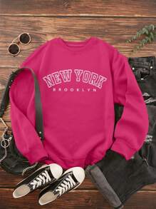 SHEIN LUNE Quần áo thể thao nữ Lá thư Giải trí - Màu Hồng Tươi - Xem 1