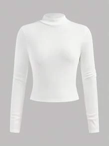 Girlism Set de 4 camisetas de manga larga con cuello alto, estilo corto, de punto, casuales y versátiles en colores blanco, albaricoque, marrón y negro para adolescentes, compra 1 y lleva 3 gratis - Multicolor - Ver 5