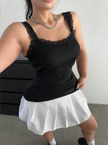 Calvaya 大码甜美休闲罗纹蕾丝吊带背心