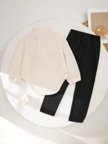 Bộ 2 quần legging in chữ họa tiết nhung kẻ cho bé gái - Màu be - Xem 2