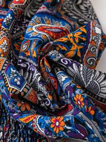 SHEIN Clasi Plus Size Front Button Long Sleeve Allover Print Loose Casual Shirt - Navy Blue - View 4