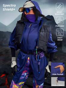 Innovista 女士纯色连帽全拉链常规夹克，户外外套 - 藍色 - 查看 4