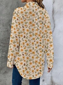EMERY ROSE Casual Minimalist Floral Pattern Loose Cardigan Shirt For Women, Suitable For Autumn & Winter
