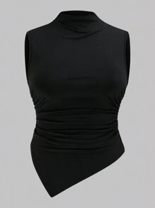 SHEIN Clasi Bộ áo ba lỗ cổ cao họa tiết hình học và màu trơn cỡ lớn cho nữ 2 món - Nhiều màu - Xem 3