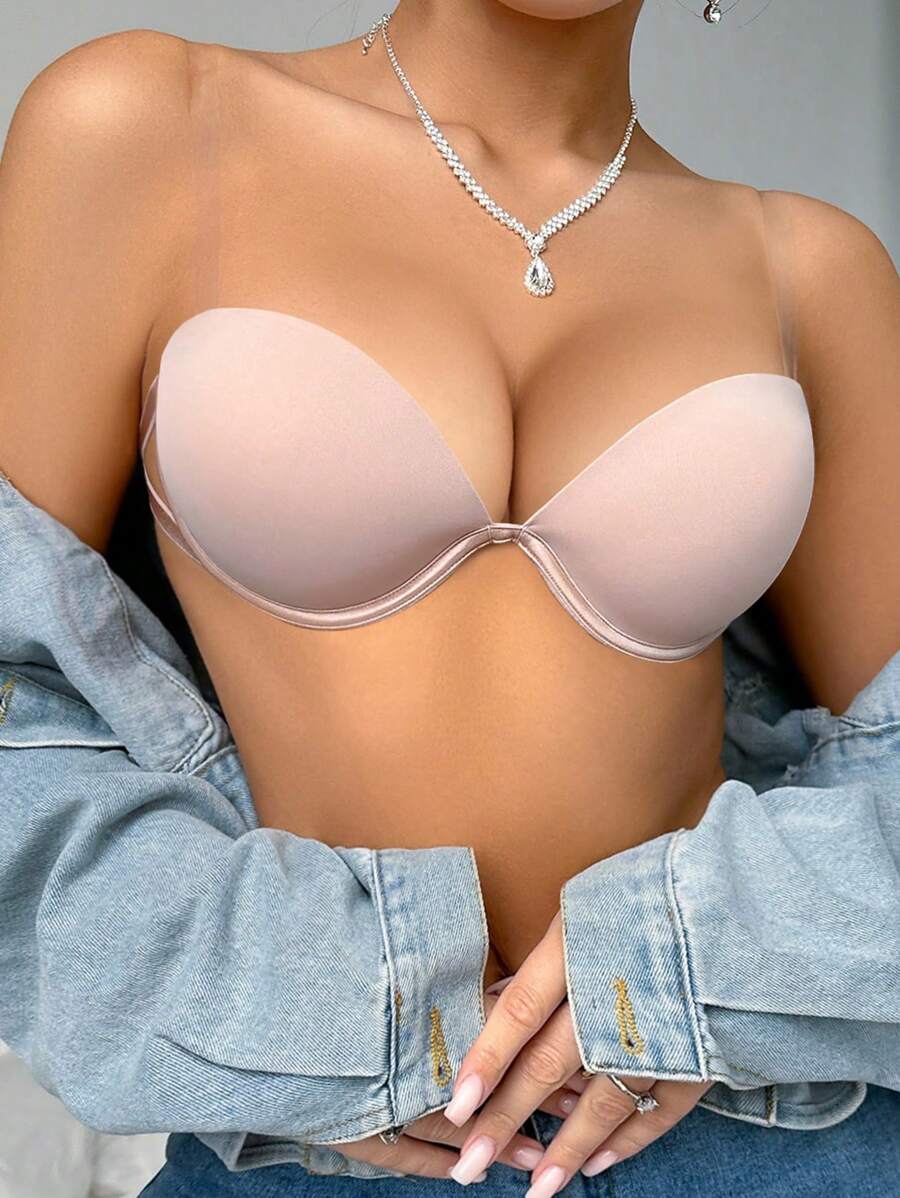 Women Simple Solid Color Bandeau Bra, 1pc - Pink - View 1