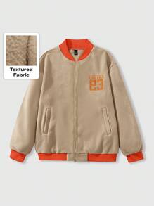 ROMWE MEN Street Life Herren Lässig Kontrast Farbblock Patchwork Buchstaben Stickerei Jacke für Herbst/Winter