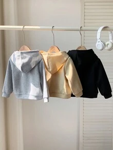 SHEIN 3 件套男童/女童休闲街头风格字母印花图案长袖连帽衫针织运动衫套装，买 2 送 1，适合日常、运动、春秋冬 - 彩色 - 查看 2