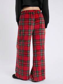 SHEIN EZwear 女式系腰阔腿格纹印花梭织宽腿裤 - 彩色 - 查看 3