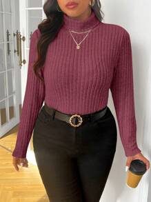 SHEIN Frenchy Áo thun cổ lọ bó sát có gân cỡ lớn, dành cho mùa đông - Màu đỏ tím - Xem 6