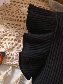 SHEIN Vestido De Niña De Mariposa Bordada Con Capa De Malla Y Borde De Volantes - Negro - Ver 5