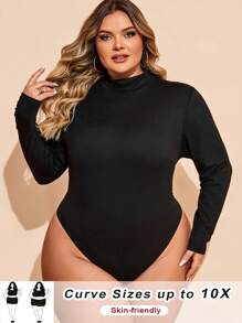 SHEIN CURVE+ Áo liền quần cổ lọ ôm vừa vặn cho nữ cỡ lớn, áo thu - màu đen - Xem 7