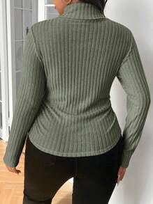 SHEIN Frenchy Áo thun cổ lọ bó sát có gân cỡ lớn, mùa đông - màu xanh lá - Xem 2