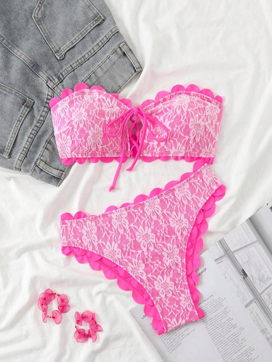 Bộ đồ bơi bikini màu hồng gợi cảm cho nữ mùa hè 2 món - Hồng - Xem 1