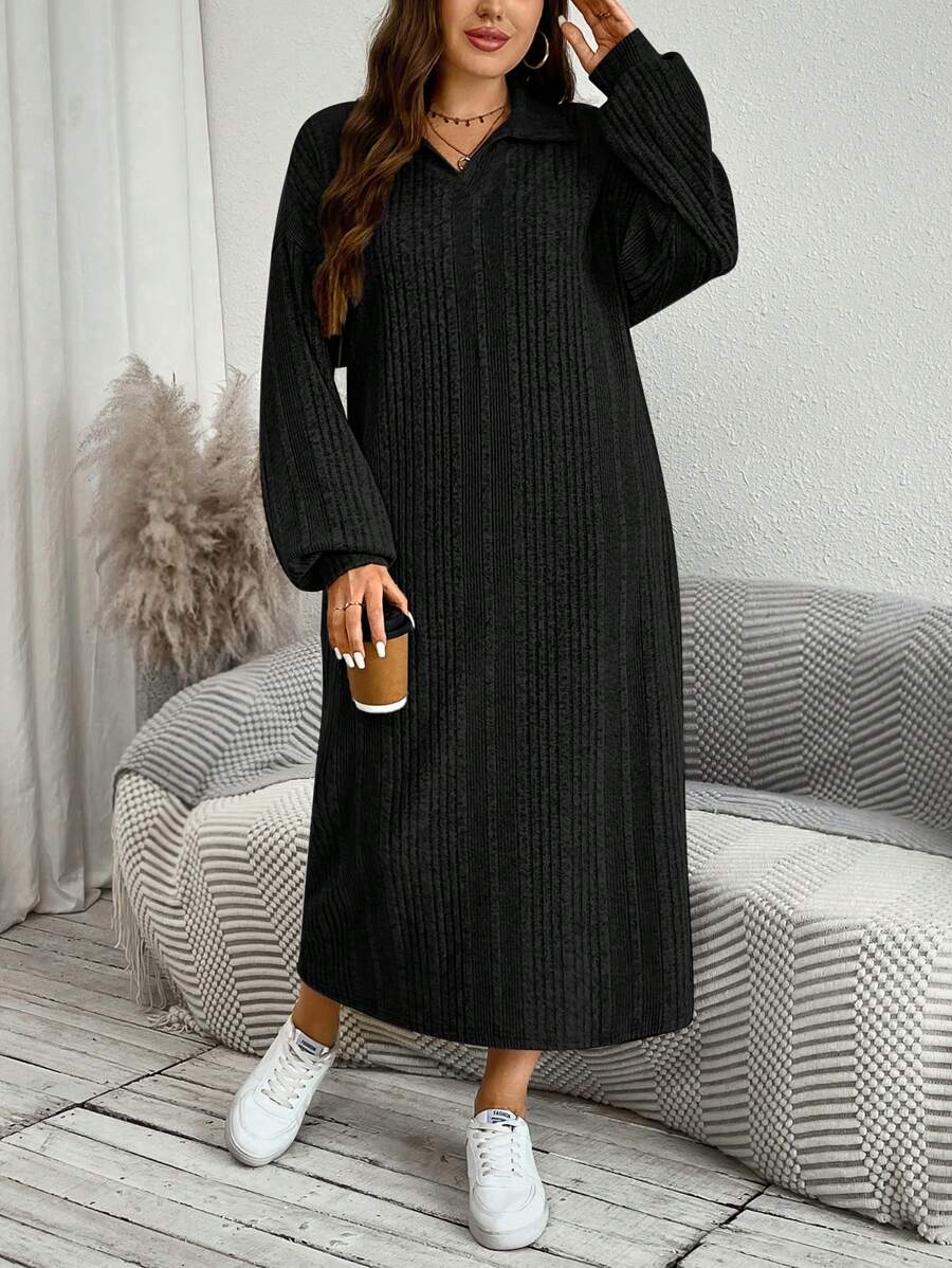 SHEIN LUNE Plus Size Women's Solid Color Turndown Collar Dropped ...