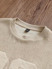 Manfinity VCAY 男士时尚休闲宽松针织短袖T恤，夏季情侣装 - 杏色 - 查看 5