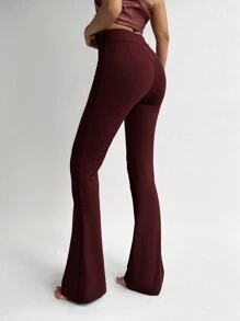 Aloruh Women's New Autumn/Winter Flare Leg High Waist Wine Red Maxi Pants - Burgundy - View 2