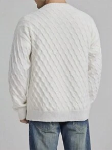 Manfinity Homme 1 件男士休闲纽扣开衫，简约设计，适合秋冬季 - 白色 - 查看 2