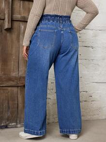 SHEIN LUNE Plus Size Tie Front Pocket Simple Design Casual Jeans