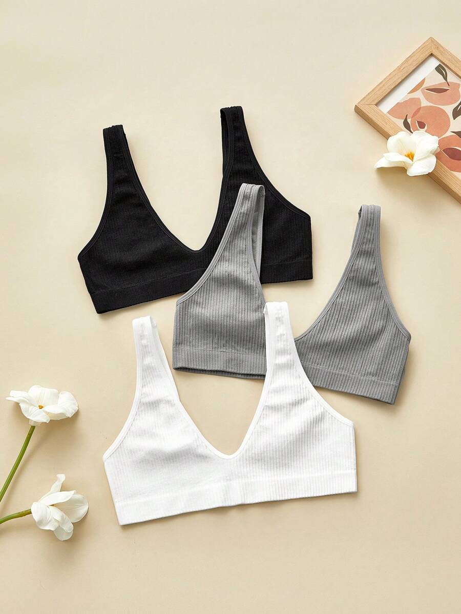 3pcs/Pack Comfortable Simple Style Bras, Teen Girl Underwear