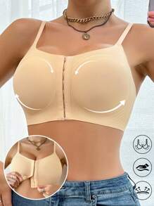 1 pieza Sujetador sin costuras con cierre delantero para mujer, ropa interior con soporte de copa blanda inalámbrica y push-up, se puede usar como prenda exterior