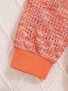 年轻女孩休闲舒适缎面彩色针织开衫，单排扣保暖夹克，秋冬季 - 橘色 - 查看 5