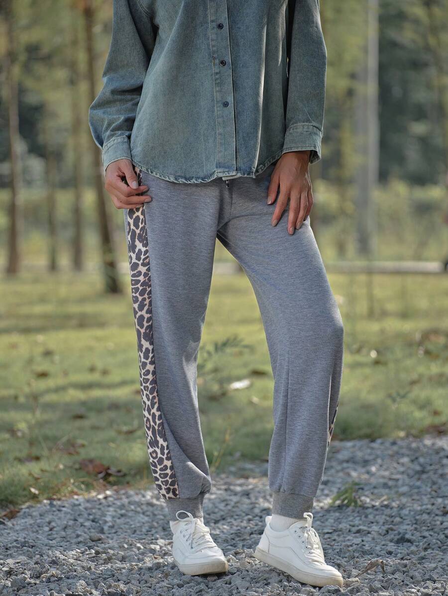 LanaWest Women's Solid Color Stitching Simple Trousers Daily Leisure Fall Cloth For Women - Grey - View 1