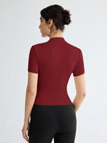 BizChic Femmes T-shirt plissé à manches courtes de couleur unie élégant, tenue décontractée chic pour dames, enseignantes, bureau, écTop haut basique