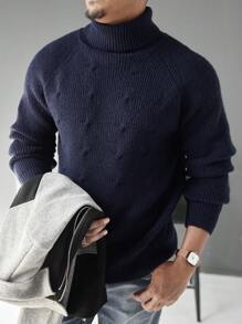 Manfinity CityGents 1 pieza Suéter casual de cuello alto, manga raglán y manga larga de unicolor para hombre, apto para otoño/invierno