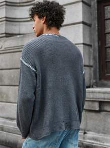 Manfinity VCAY Casual Loose Knit Long Sleeve Sweater For Young Men, Suitable For Autumn/Winter - Dark Grey - View 2