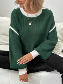 SHEIN LUNE Women's Casual Colorblock Christmas Crewneck Split Hem Basic Sweater, Autumn & Winter - Multicolor - View 3
