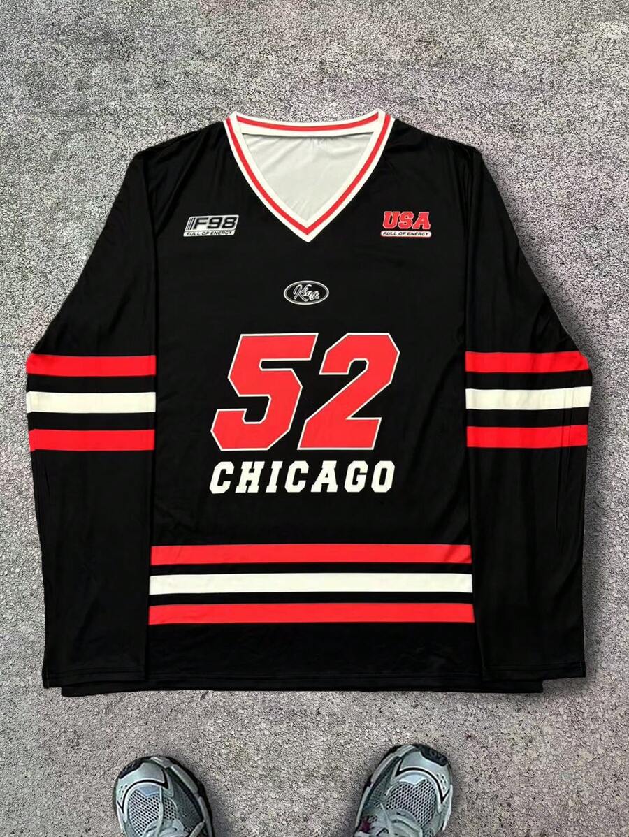 Manfinity Dauomo Men's Number & Letter Print Simple Long Sleeve T-Shirt - Multicolor - View 1