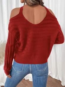 SHEIN Clasi Women's Casual Solid Color Halterneck Knit Sweater, Autumn