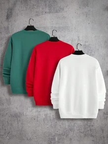 GENTILAND 3pcs Loose Letter Patched Detail Pullover Sweatshirts For Men - Multicolor - View 2