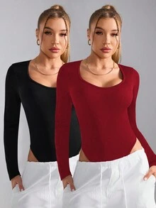 Velisys Velisys Simple Solid Color Round Neck Long Sleeve Jumpsuit For Fitness - Multicolor - View 3