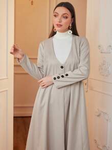 Seusyu 2pcs Women Solid Single-Breasted Long Sleeve Long Jacket And Pants Set, Elegant Style For Autumn 2 Pieces Set Fall Cloth For Women - Khaki - View 8